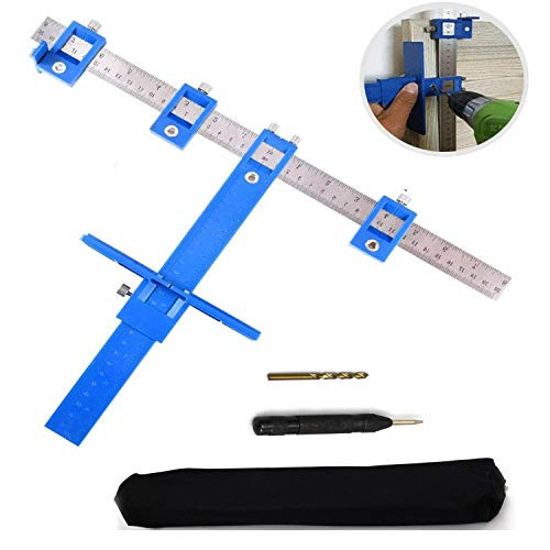 Blue Cabinet Hardware Jig/Adjustable Punch Locator Drill Guide Template Wood Jigs Drilling Dowelling Tool For Installation Of Handles, Knobs On Doors And Drawer Pull With Center Punch