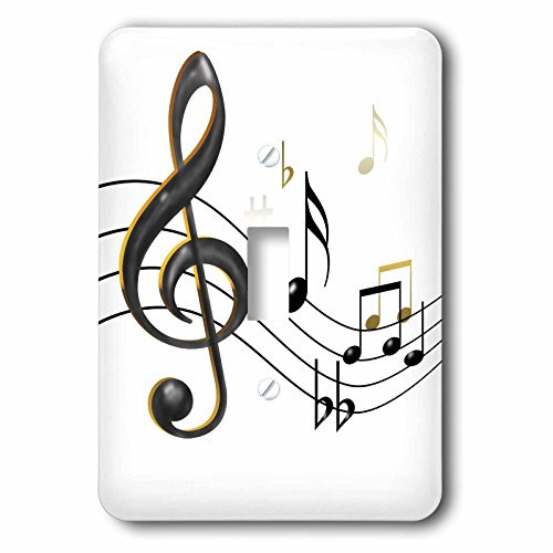3dRose lsp_55502_1"Music Clef, Sixteenth, Quarter, Beamed Notes, Flats And Sharps In Black And Gold Single Toggle Switch