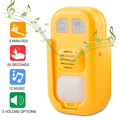 HONGUT Musical Timer for Kids Battery Powered 2 Minute Toothbrush Timer and 20 Seconds Bathroom Hand Wash Timer with LED Color Light, 3 Volume Options Musical Timer for Children Training Coach