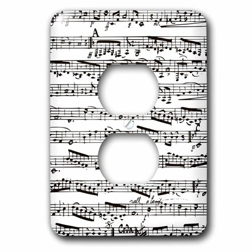 3dRose lsp_203236_6 Notes Sheet Music Piano Notation Black and White 2 Plug Outlet Cover, Multicolor