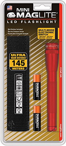 Maglite Mini LED 2-Cell AA Flashlight with Holster, Red
