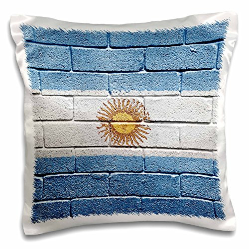 3dRose National Flag of Argentina Painted onto a Brick Wall Argentinan Argentinean Argentinian Throw Pillow Covers, 16" x 16", White