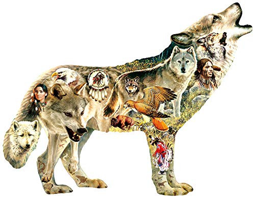 Native American Wolf 750 pc Shaped Jigsaw Puzzle by SunsOut