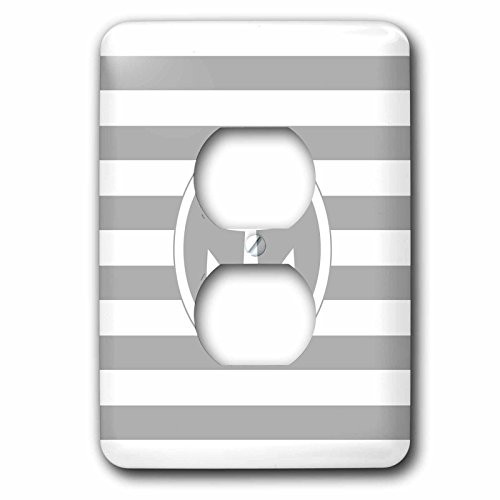 3dRose lsp_179688_6 Nautical Anchor Circle Design on Grey and White Striped Gray Stripes Light Switch Cover