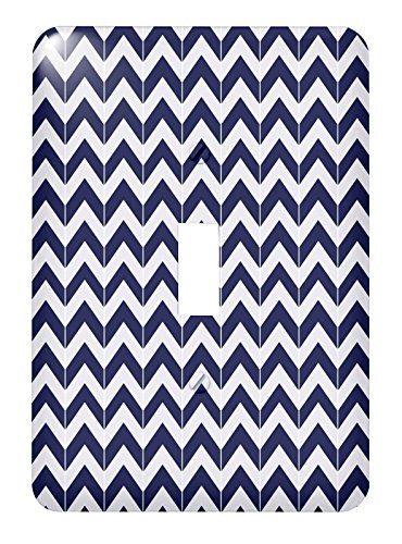 3dRose lsp_212474_1 Navy Blue and White Chevron Herringbone Single Toggle Switch, Multicolor