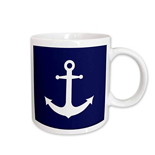 3dRose mug_165798_1 Navy Blue and White Nautical Anchor Design Ceramic Mug, 11-Ounce