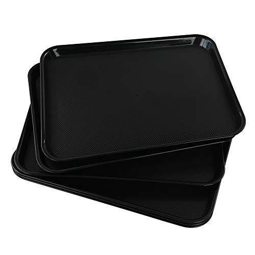 Neadas Extra Large Plastic Fast Food Breakfast Serving Trays Platters, Rectangle, Black, 6 Packs