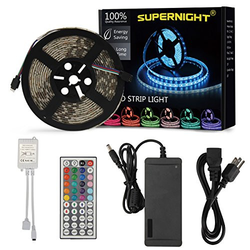 SUPERNIGHT 16.4Ft 5050 Waterproof 300leds Light Strip,RGB Color Changing Kit Adhesive Tape with 44 Key Remote Control and 12V DC 5A Power Supply SUPERNIGHT 16.4Ft 5050 Waterproof 300leds Light Strip,RGB Color Changing Kit Adhesive Tape with 44 Key Remote Control and 12V DC 5A Power Supply