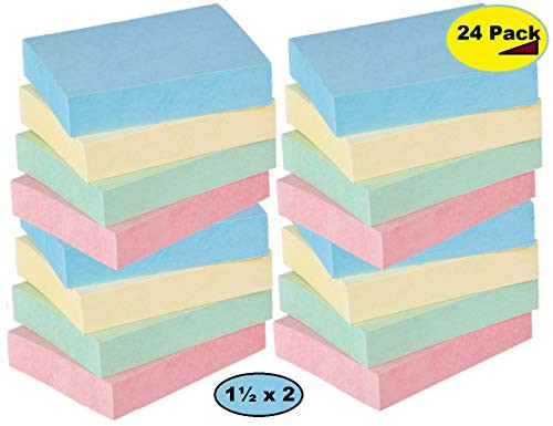 1InTheOffice Assorted Pastel Color Small Sticky Notes 1.5 x 2 100 Sheets - 24/Pack