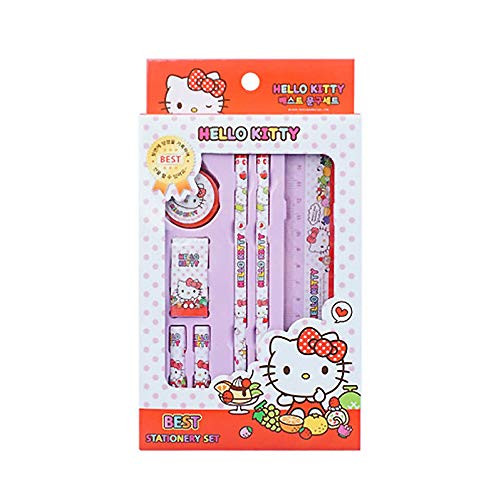 Hello Kitty Best Pencil Ruler School Supply Gift Stationery Set 7pcs (Red)
