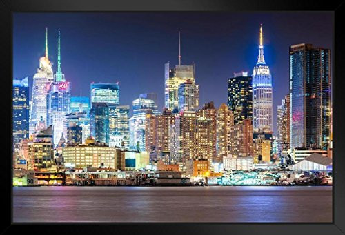 New York Skyline with Vibrant Colors at Night Photo Art Print Black Wood Framed Poster 20x14 New York Skyline with Vibrant Colors at Night Photo Art Print Black Wood Framed Poster 20x14