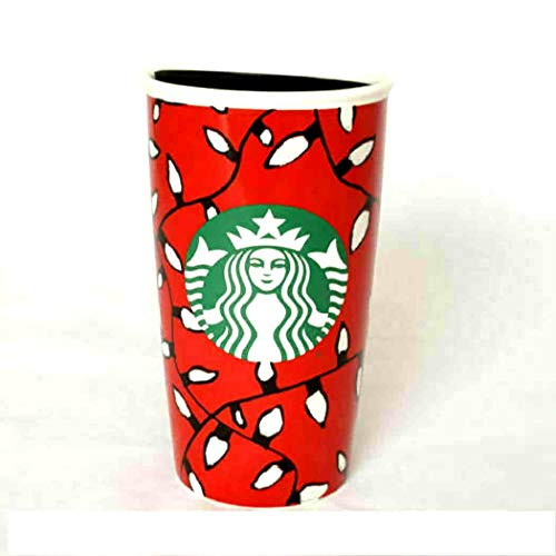 Starbucks 2006 Christmas Holiday Lights Red Ceramic Double Walled Travel Mug
