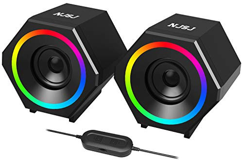 NJSJ Computer Speakers, 10W 2.0 USB-Powered Gaming Speaker with Enhanced Stereo Bass RGB Colorful LED Light, 3.5mm Aux Input Wired Multimedia Speakers for PC, Desktop,Laptop, Tablet, Cellphone- Black NJSJ Computer Speakers, 10W 2.0 USB-Powered Gaming Speaker with Enhanced Stereo Bass RGB Colorful LED Light, 3.5mm Aux Input Wired Multimedia Speakers for PC, Desktop,Laptop, Tablet, Cellphone- Black