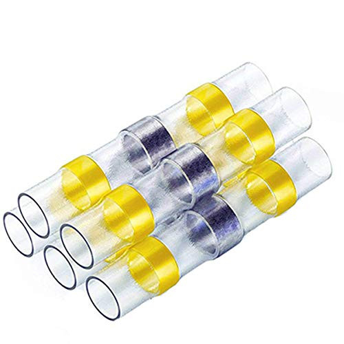 GBAuto Solder Seal Wire Connector,Yellow Solder Seal Heat Shrink Butt Connectors Terminals Electrical Waterproof Insulated Marine Automotive Copper - 30PCS