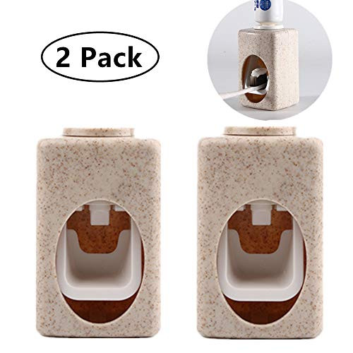 Rainmae Toothpaste Dispenser 2 Pc Automatic Toothpaste Squeezer ABS Automatic Toothpaste Dispenser Self Adhesive Wall Mount Stand Dust-Proof Toothpaste Squeezer Kit for Washroom Bathroom (Pure Color)