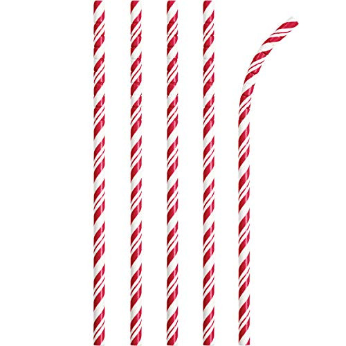 Creative Converting 24 Count Striped Paper Straws, Red/White