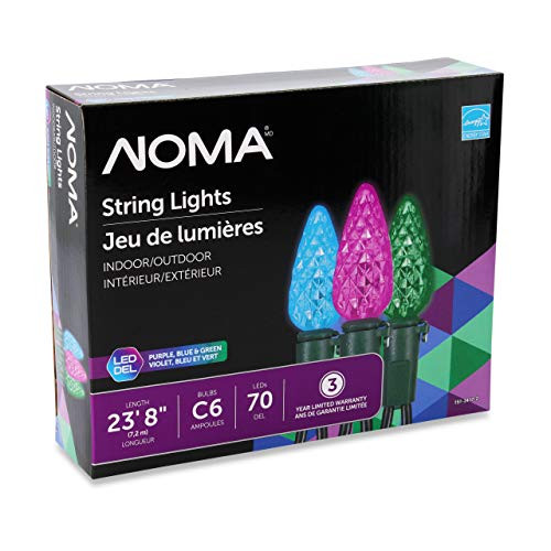 NOMA LED Christmas Lights | 70-Count C6 Multicolor Purple, Blue, Green Bulbs | 23' 8" String Light | UL Certified | Outdoor & Indoor NOMA LED Christmas Lights | 70-Count C6 Multicolor Purple, Blue, Green Bulbs | 23' 8" String Light | UL Certified | Outdoor & Indoor
