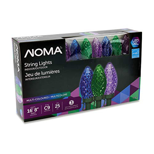 NOMA LED Christmas Lights | 25-Count C9 Purple, Blue, and Green Bulbs | 16' 8" String Light | UL Certified | Outdoor & Indoor
