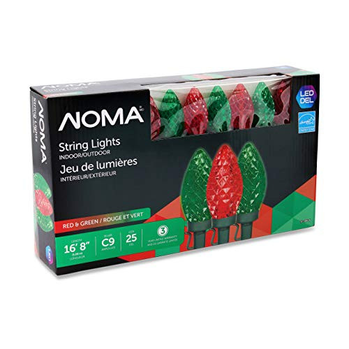 NOMA LED Christmas Lights | 25-Count C9 Red and Green Bulbs | 16' 8" String Light | UL Certified | Outdoor & Indoor