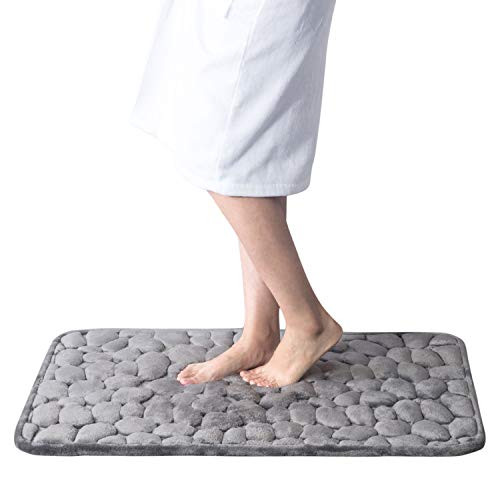 Bedsure Memory Foam Bath Mat Non Slip Bathroom Rugs Absorbent Grey Bath Mats for Bathroom 17x24 Inches Cobblestone Machine Washable Bath Rugs
