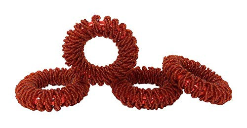 Northeast Home Goods Round Beaded Napkin Rings, Set of 4 (Red)