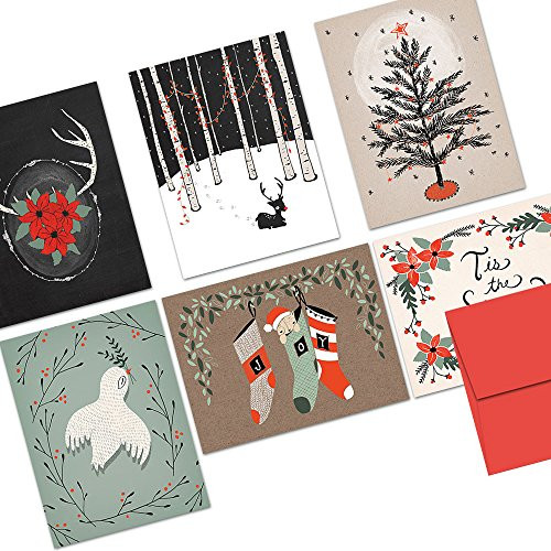 Note Card Cafe Christmas Card with Red Envelopes | 72 Pack | Blank Inside, Glossy Finish | 6 Various Vintage Yuletime Designs | Bulk Set for Gifts, Holiday, Appreciation, Corporate