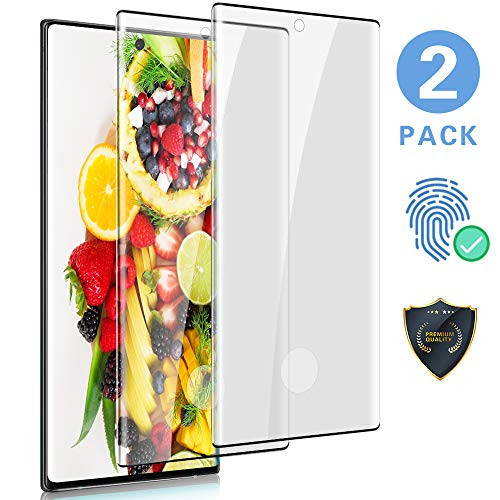 [2 Pack]Galaxy Note 10+/Note 10 Plus Tempered Glass Screen Protector, [9H Hardness] [3D Curved Full Screen] [Support Fingerprint Unlock] Screen Glass HD Protective Film for Samsung Galaxy Note 10+