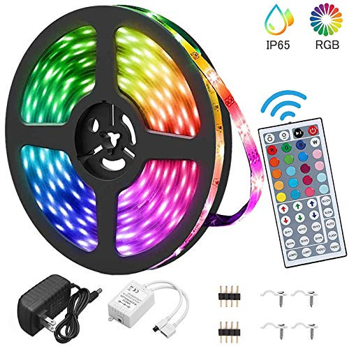 Led Strip Lights Waterproof 16.4FT/5M Flexible Color Changing RGB 5050 led Strip Light Kit with 44 Keys IR Remote Controller and 12V Power Supply for Bedroom Home Kitchen Decoration DIY Decoration