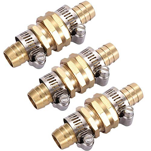 ZKZX 3Sets 5/8 Inch Aluminium Garden Hose Mender End Repair Kit Water Hose End Mender with Stainless Steel Clamp,Female and Male Hose Connector (3Sets)