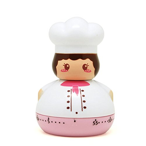 Golandstar Cute Cartoon Chef Timers 60 Minutes Mechanical Kitchen Cooking Timer Clock Loud Alarm Counters Mini Size Manual Timer (Pink)