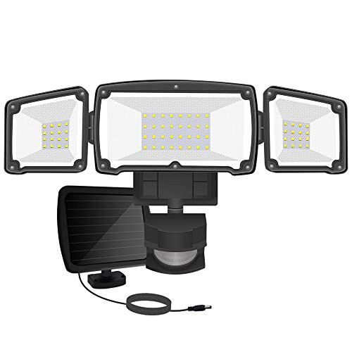 AOBISI Solar Motion Sensor Lights Outdoor, 1600LM 6000K IP65 Waterproof Outdoor Flood Security Lighting 3 Adjustable Heads for Entryways, Patio, Yard (Black)