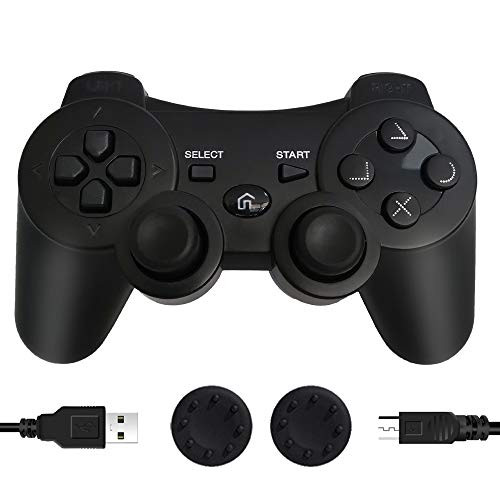 PS3 Controller Wireless, PS3 Controller Gamepad Compatible with Playstation 3, Double Vibration Controller with Charging Cable(Black)