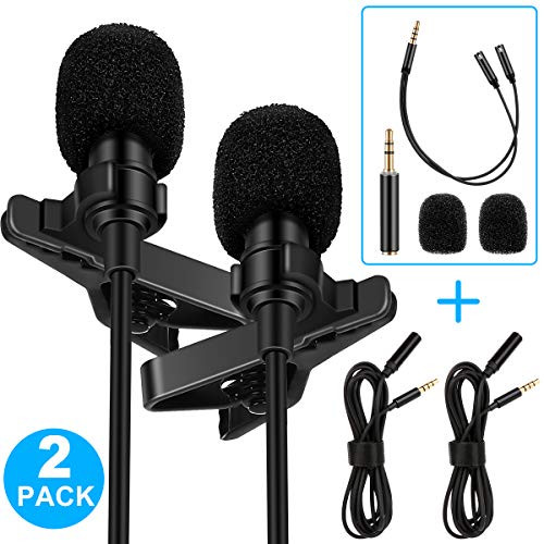 AFANTY 2 Pack Lavalier Microphone, Professional Lapel Microphone Omnidirectional Condenser Mic for Smartphone, Desktop PC Computer, DSLR, Podcast, Youtube, Vlogging and Interview