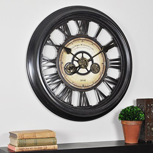 FirsTime & Co. Gear Works Wall Clock, American Crafted, Metallic Black, 24 x 2 x 24, (10032)