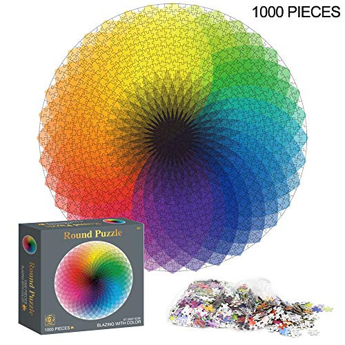 Puzzles 1000 Piece Jigsaw Puzzles for Adults Kids  Gradient Color Rainbow Large Round Jigsaw Puzzle Educational Intellectual Decompressing Fun Family Games DIY Toys for Gift