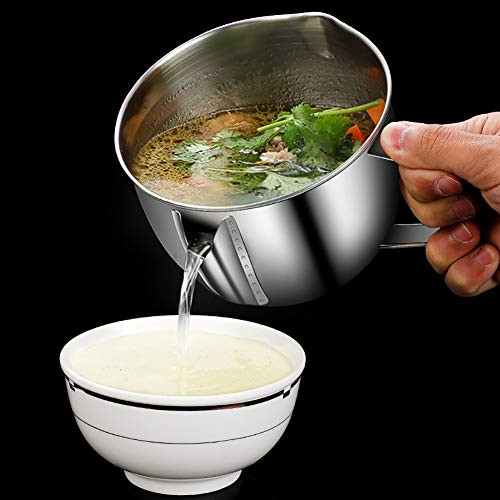 Mugpie Fat Separator Large 4 Cups Gravy Strainer Premium 304 Stainless Steel Gravy Boat Soup Grease Oil Separator for Healthy Cooking - Reduce Fat Intake