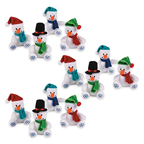 Fun Express Small Plush Stuffed Snowflake Snowmen (1 dozen) 4", Stocking Stuffers, Giveaways, Holiday Decor Accents