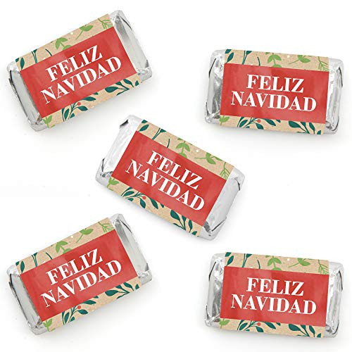 Big Dot of Happiness Feliz Navidad - Mini Candy Bar Wrapper Stickers - Holiday and Spanish Christmas Party Small Favors - 40 Count