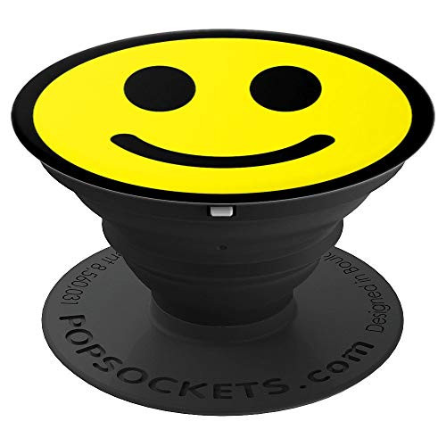 Smiley Face Happy Yellow and Black Smart Device Accessory PopSockets Grip and Stand for Phones and Tablets
