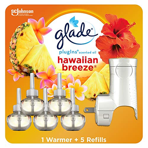 Glade PlugIns Refills Air Freshener Starter Kit, Scented Oil for Home and Bathroom, Hawaiian Breeze 3.35 Fl Oz, 1 Warmer + 5 Refills Glade PlugIns Refills Air Freshener Starter Kit, Scented Oil for Home and Bathroom, Hawaiian Breeze 3.35 Fl Oz, 1 Warmer + 5 Refills