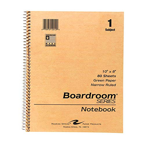 Roaring Spring Wirebound Notebook with Green Paper, One Subject, 10" x 8", 80 sheets, Narrow Ruled, Brown Kraft Covers
