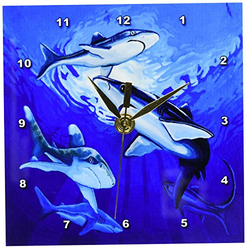 3dRose dc_3228_1 Open Water Sharks Desk Clock, 6 by 6-Inch