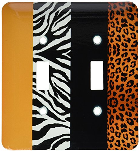3dRose lsp_35442_2 Double Toggle Switch with Orange/Black/White Animal Print Leopard and Zebra