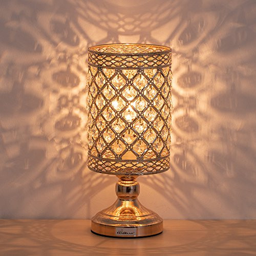 HAITRAL Crystal Nightstand Lamp - Gold Bedside Table Lamp with Hanging Clear Crystal Lamp Shade Decorative Elegant Desk Light Lamp for Living Room, Bedroom, Dresser, Office, Hallway (HT-BD028)