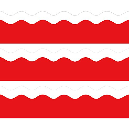 OUNENO Red White Layer Bulletin Board Border Trim for Classroom Chalkboard Whiteboard Decoration Scalloped 36ft