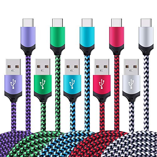 USB C Charger Cable, 5Pack Extra Long 6FT USB C Cord Braided Type C Cable Fast Charging Compatible Samsung Galaxy A10e A20 A50 A80 10e S10 S9 S8 Plus Note 10+/9/8, LG Stylo 5 V50 V40 V35 G8, Moto G7