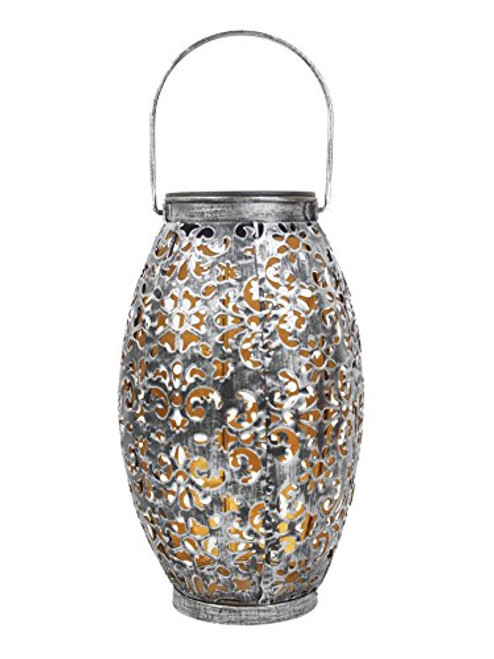 Solar Lantern Lights for Hanging Or Table Outdoor Solar Light for Patio Courtyard Garden 9" Height (Silver)