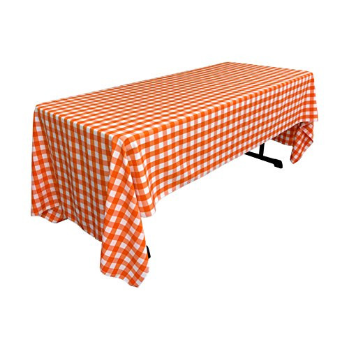 LA Linen Polyester Gingham Checkered Rectangular Tablecloth, 60" x 144", White/Orange