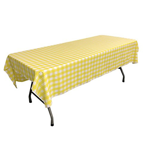 LA Linen Polyester Gingham Checkered Rectangular Tablecloth, White/Light Yellow, 60" x 84"