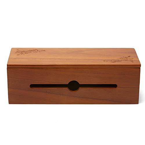 Changsuo Cable Management Box Wooden Cord Organizer Box for Extension Cord Power Stripe Surge Protector Wire Management Concealer Organizer Cover Hider for Desktop Home Office Kitchen (Light Brown)